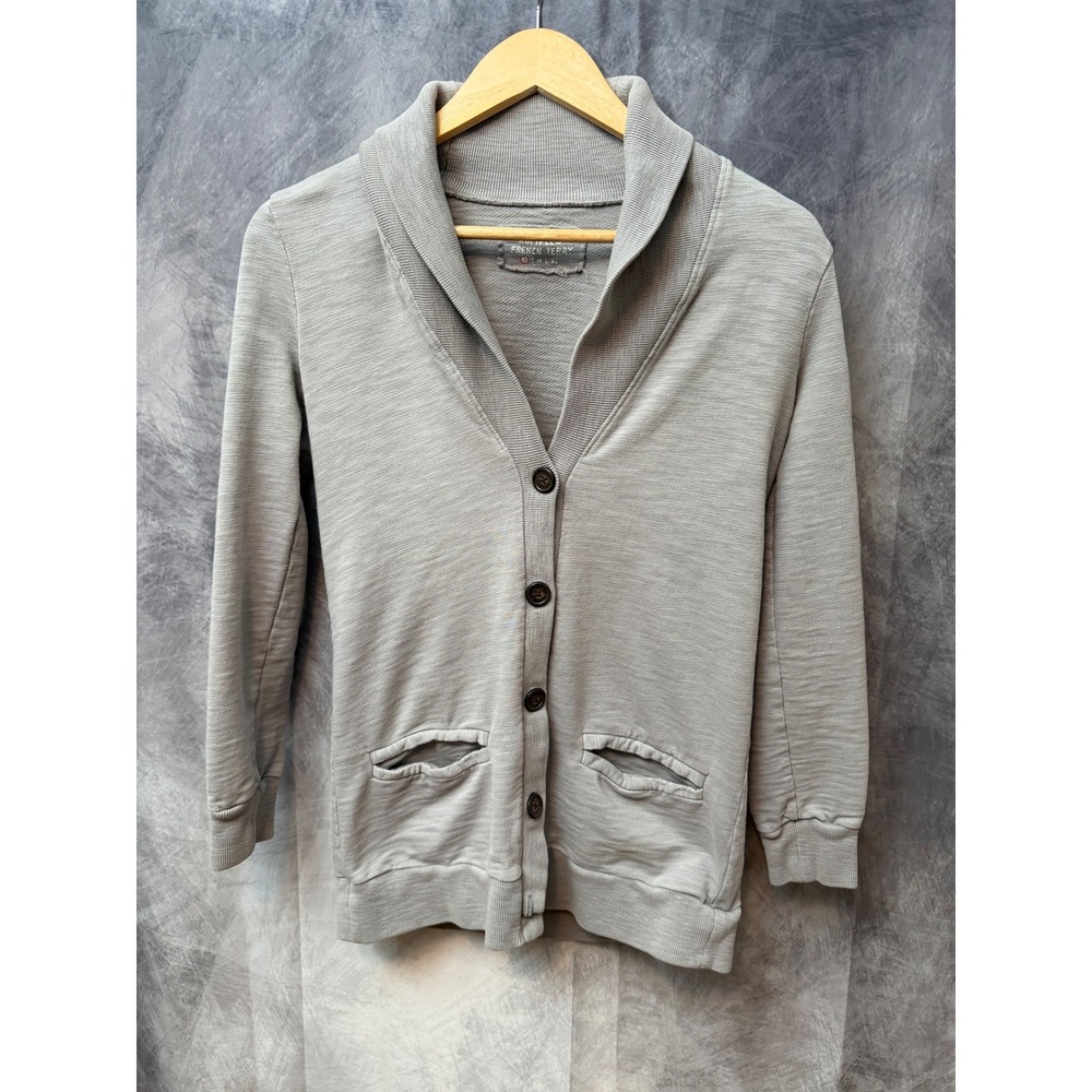 J.Crew Rumpled French Terry Cardigan‎ Gray Shawl Collar Cozy Cotton Sweater XS